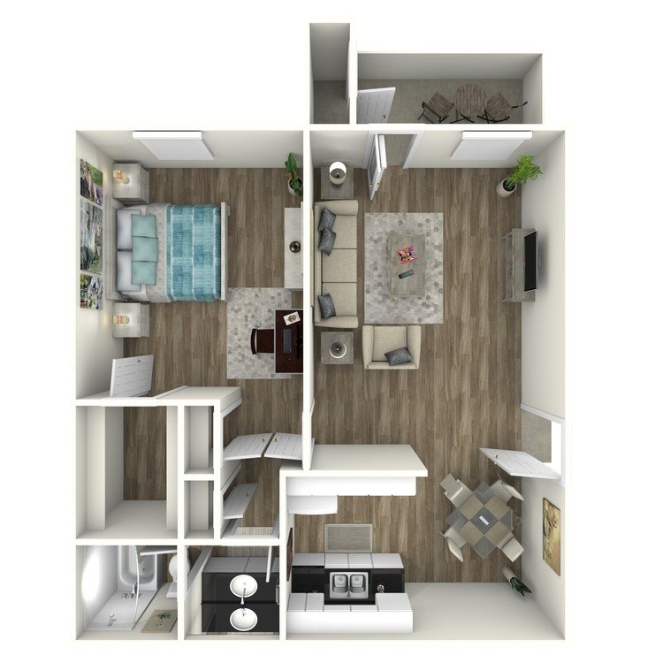 1 BED 1 BATH B Floor Plan 2