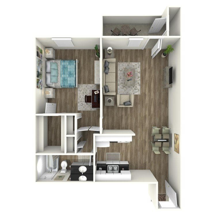 1 BED 1 BATH C Floor Plan 3