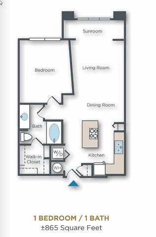 one bedroom one bath with kitchen island and enclosed sunroom 865 sq ft