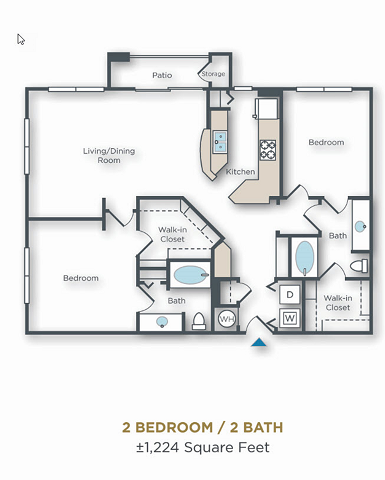 Vue Park West 2 bed 2 bath 2 bed 2 bath with living/dining room and patio 1224 sqft