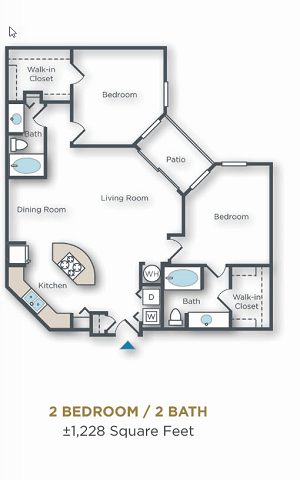 Vue Park West 2 bed 2 bath 2 bed 2 bath with open floorplan and patio 1228 sqft