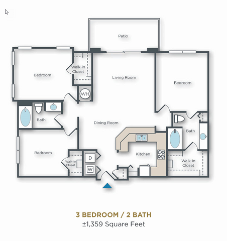 Vue Park West 3 Bed 2 Bath 3 bed 2 bath with large patio 1359 sqft