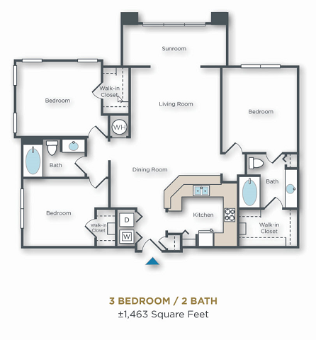 Vue Park West 3 bed 2 bath 3 bed 2 bath with sunroom 1563 sqft
