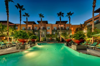 palm trees surrounding pool at twilight - Photo Gallery 3
