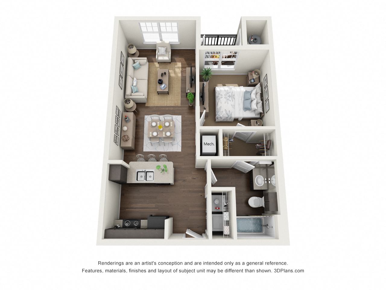 1 Bed 1 Bath A1  Floor plan at The Bridge at Harris Ridge, Austin, TX