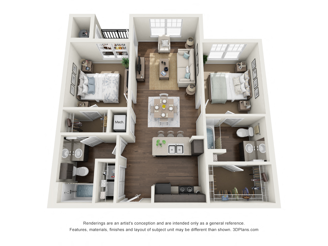 2 Bed 2 Bath B1 Floor plan at The Bridge at Harris Ridge, Texas