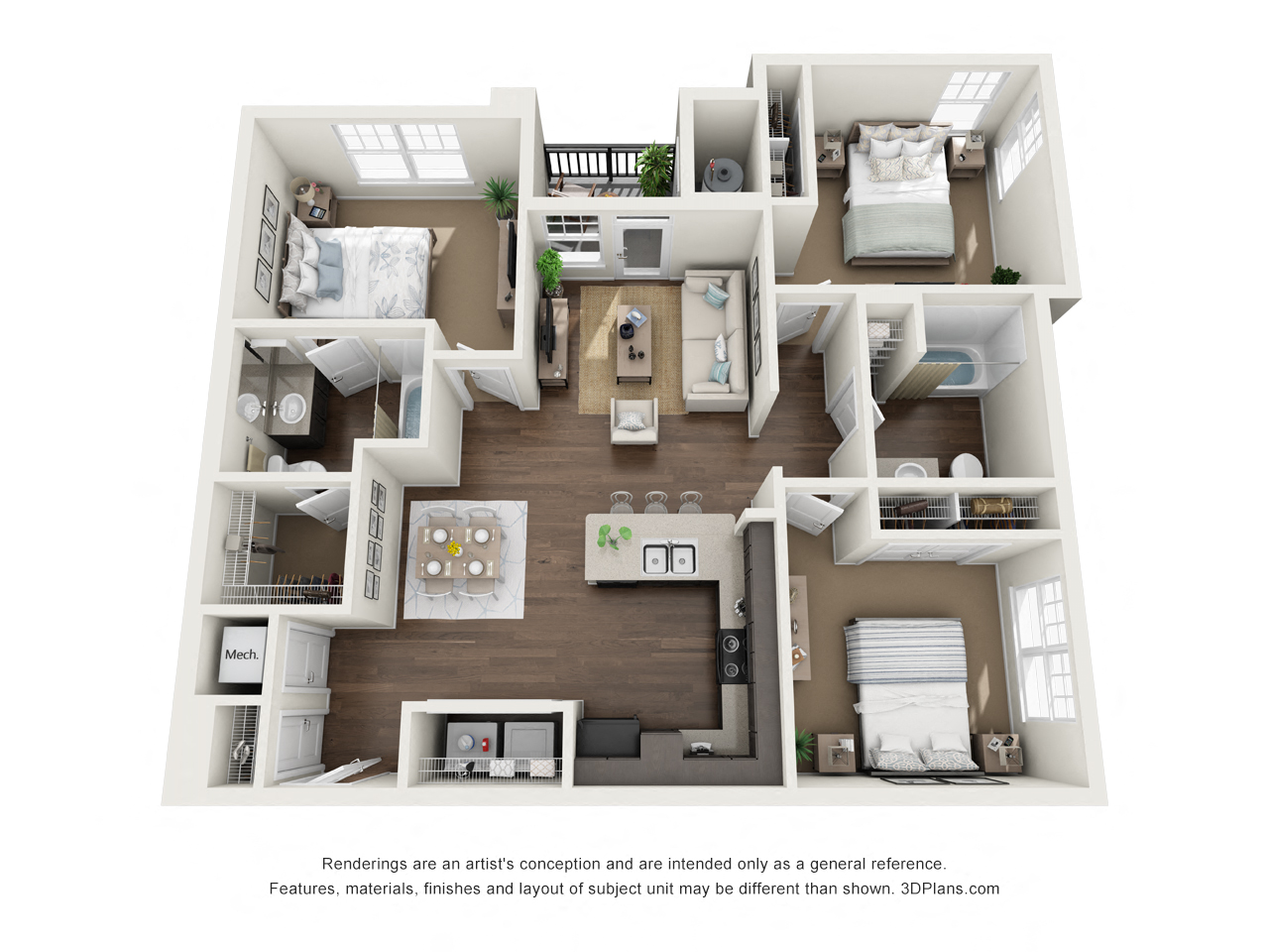 3 Bed 2 Bath C1 Floor plan at The Bridge at Harris Ridge, Austin, Texas