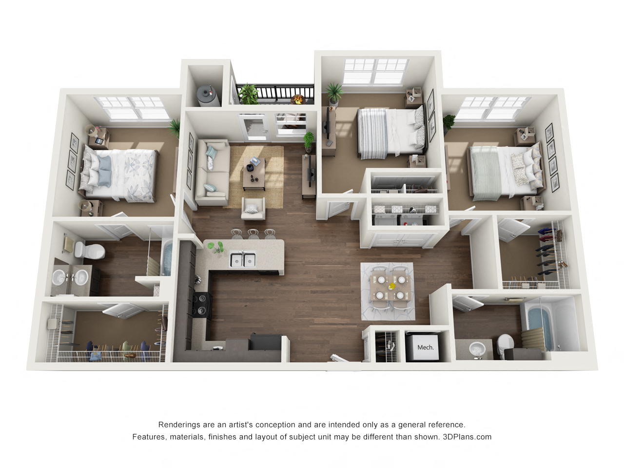 3 Bed 2 Bath C2 Floor Plan at The Bridge at Harris Ridge, Austin, TX, 78754