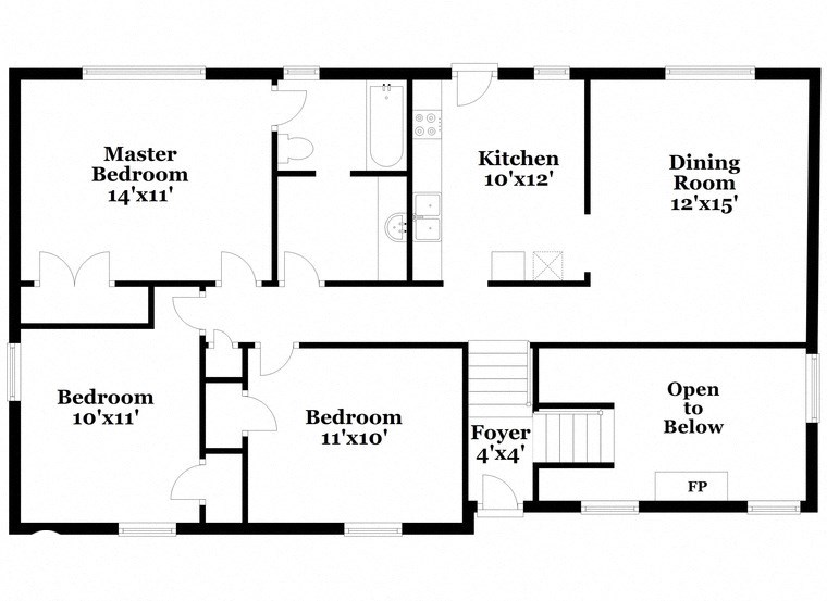 floor plan of a house with an open floor plan with bedrooms and a living room