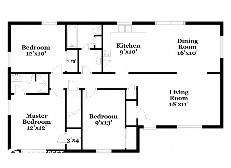 a floor plan of a house with bedrooms and a living room