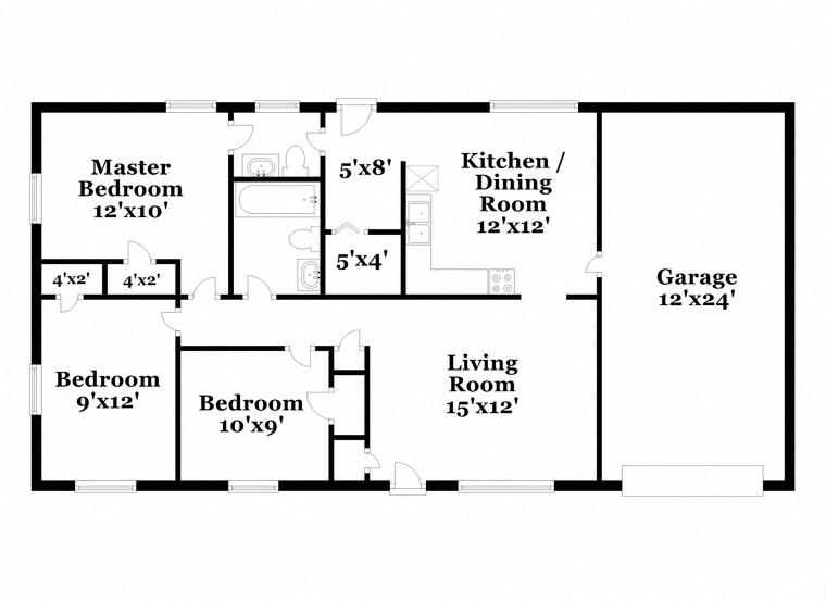 a floor plan of a house with bedrooms and a living room and a garage