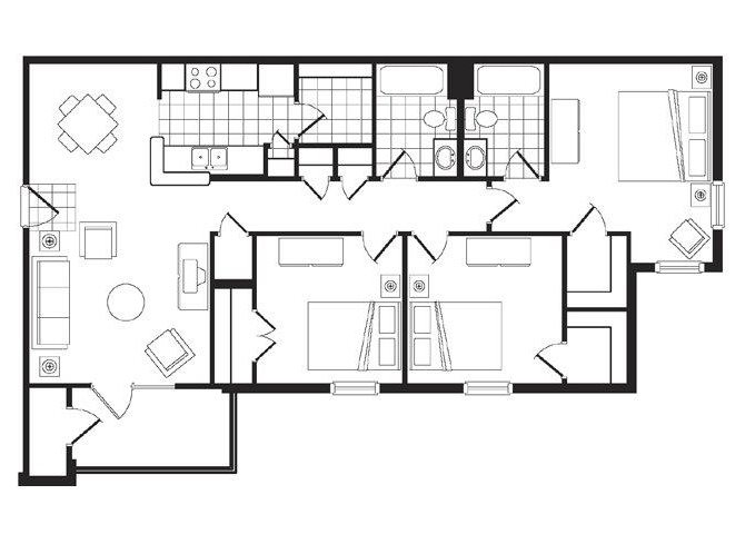 3 BR_2 BA Floor Plan 1