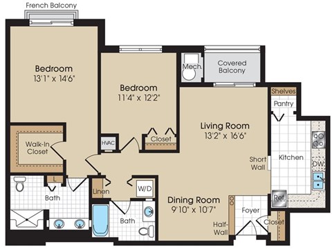 Louvre Floorplan at The Marque Apartments, Gainesville, VA, 20155