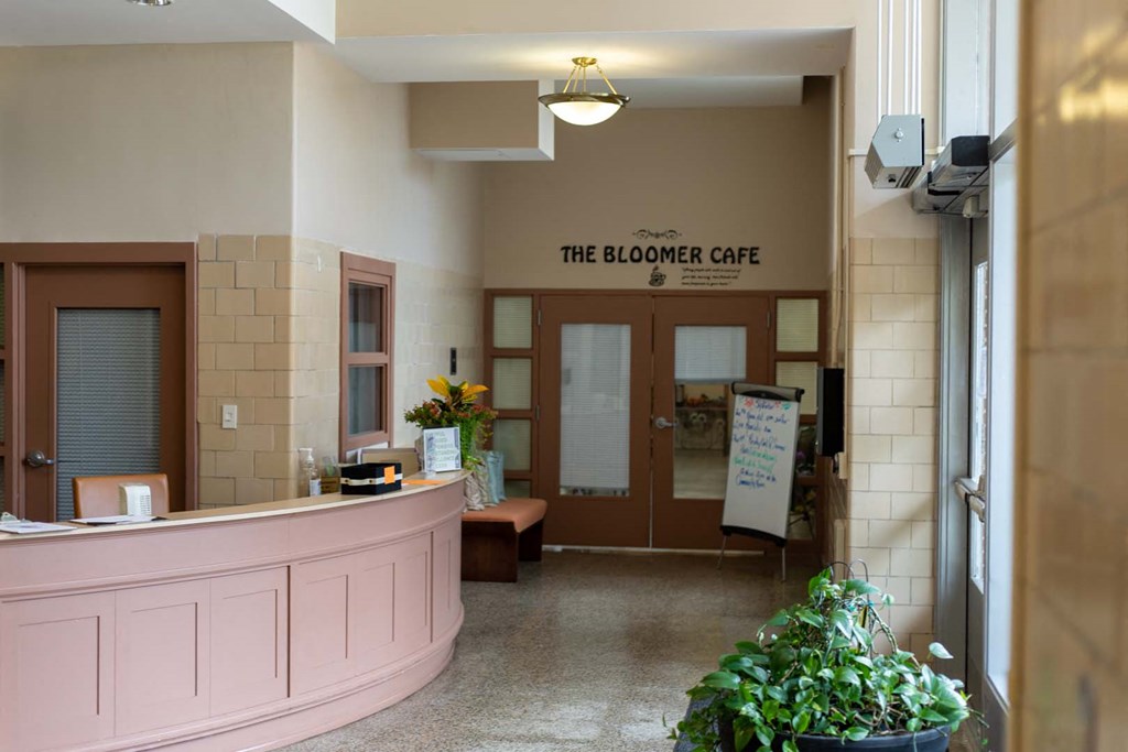 the lobby or reception area of the bloomer cafe