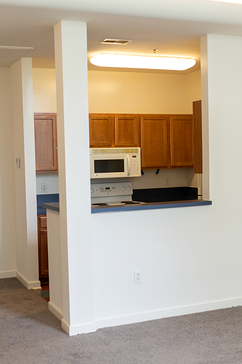 a view of the kitchen from the living room