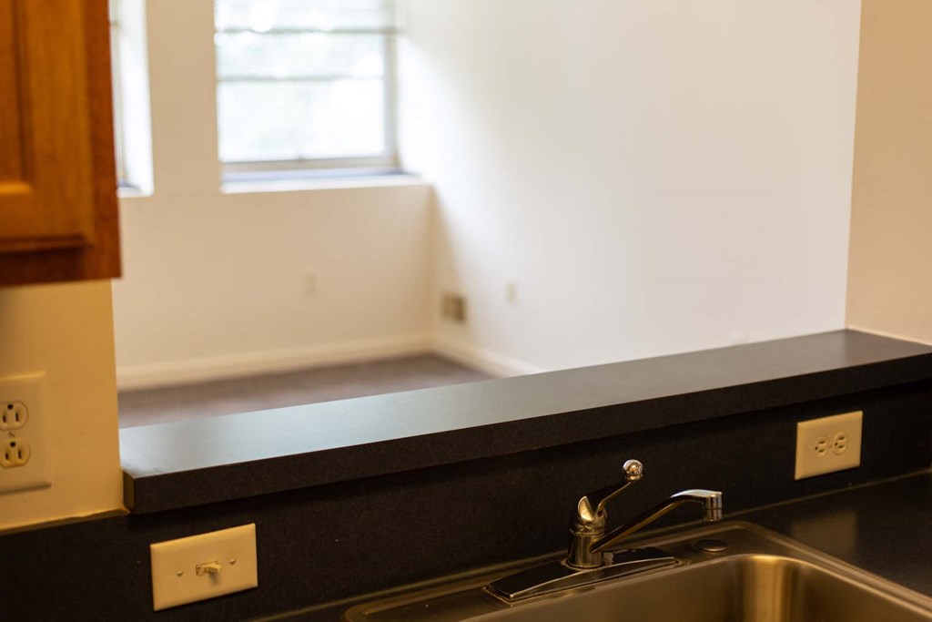 a kitchen with a sink and a window