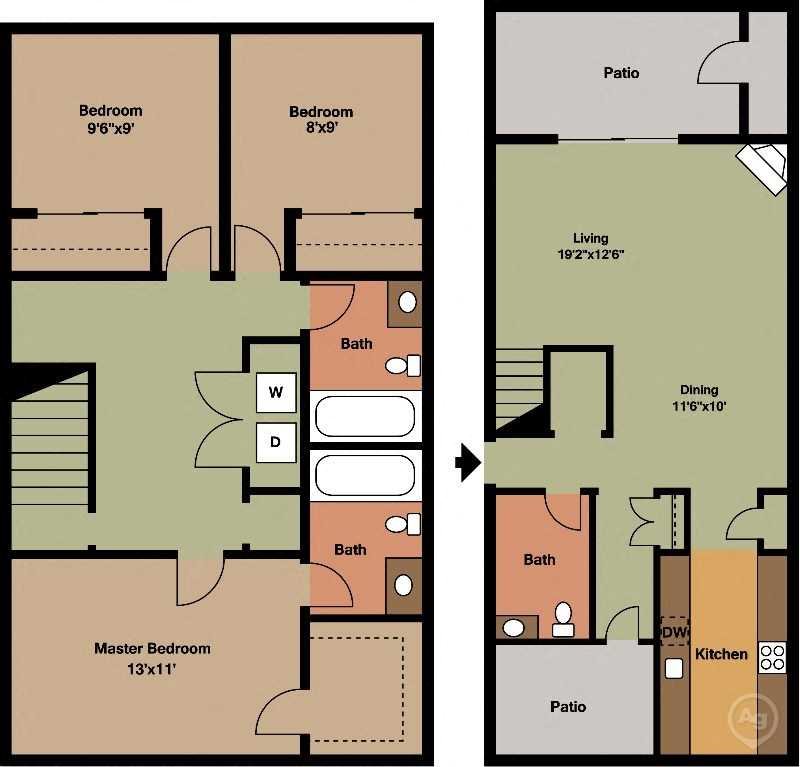 three bed, two bath townhome