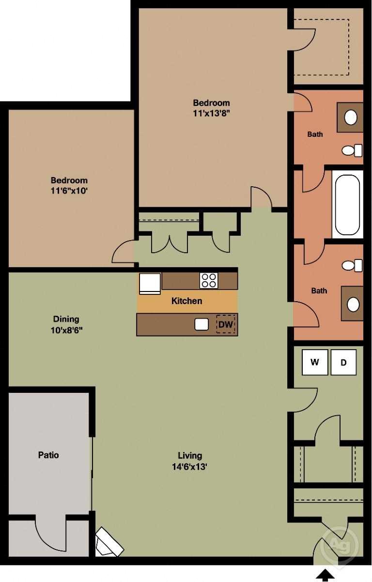 two bed, one and a half bath garden