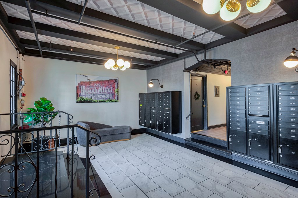 Lobby with mailboxes