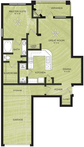1 Bedroom 1 Bathroom Floor Plan