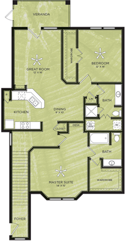 2 Bedroom 2 Bathroom Floor Plan
