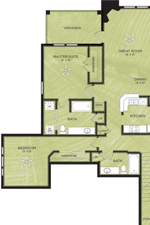 2 Bedroom 2 Bathroom Floor Plan