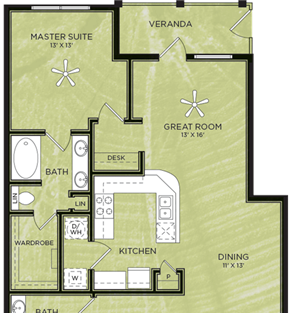2 Bedroom 2 Bathroom Floor Plan