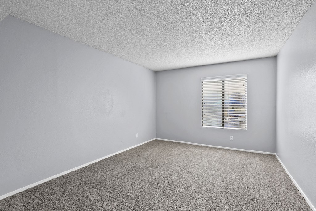 an empty room with carpet and a window