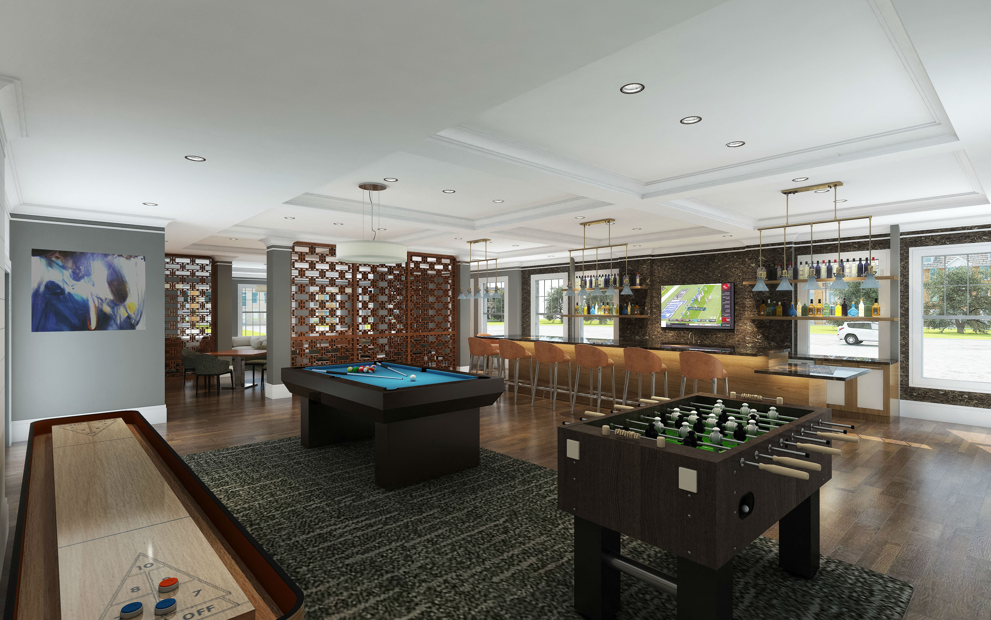 Game Room With Pool Table at Village Center Apartments at Wormans Mill, Frederick, MD, 21701