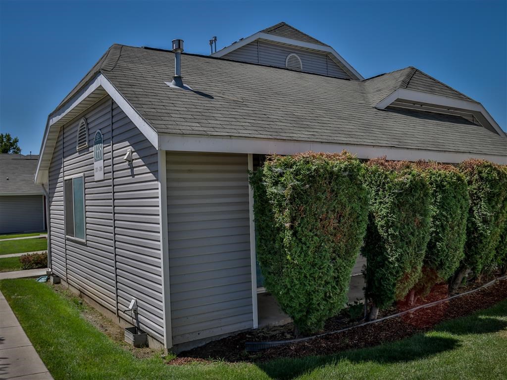 a house with two hedges in front of it