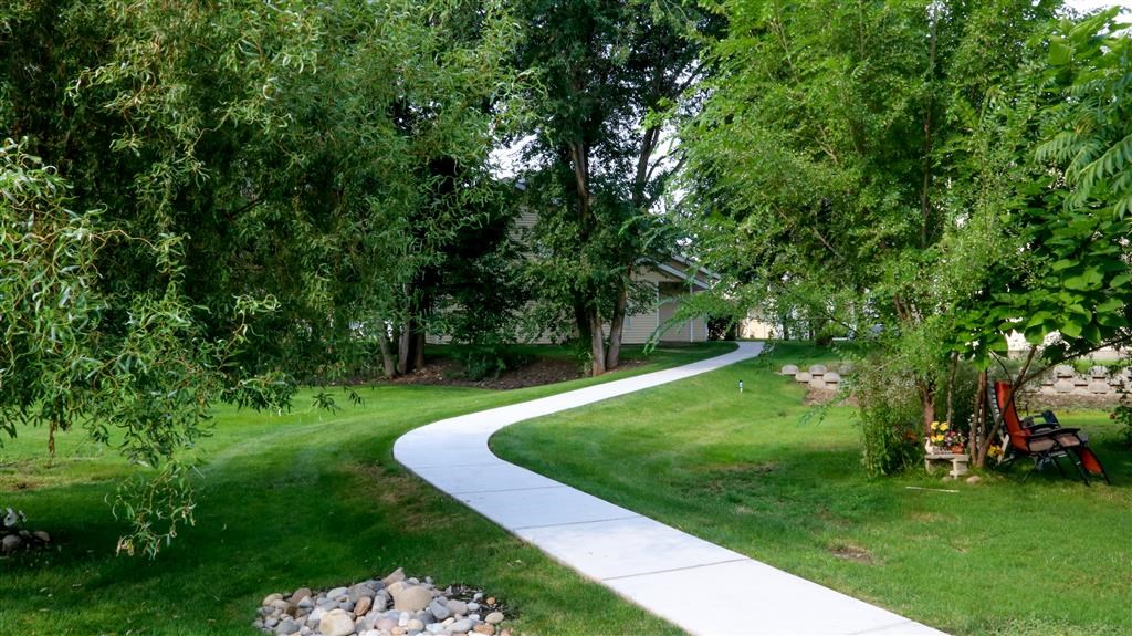 a path through a park with trees and grass