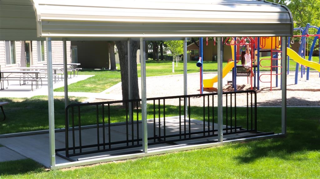 a swing set in a playground