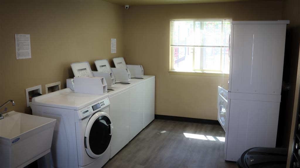 a laundry room with washing machines and a window
