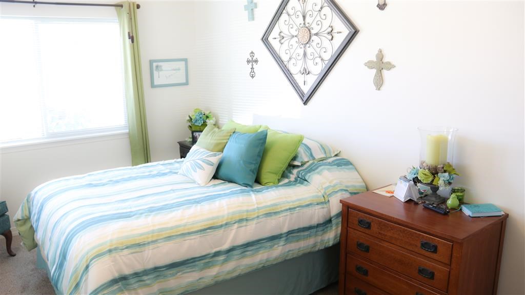 a bedroom with a bed and a dresser