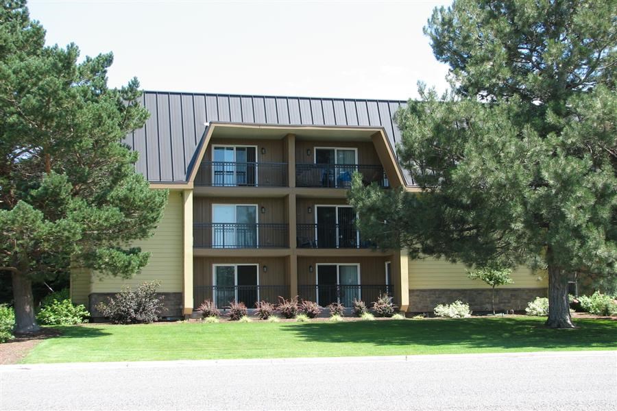 a building with a lawn and trees in front of it