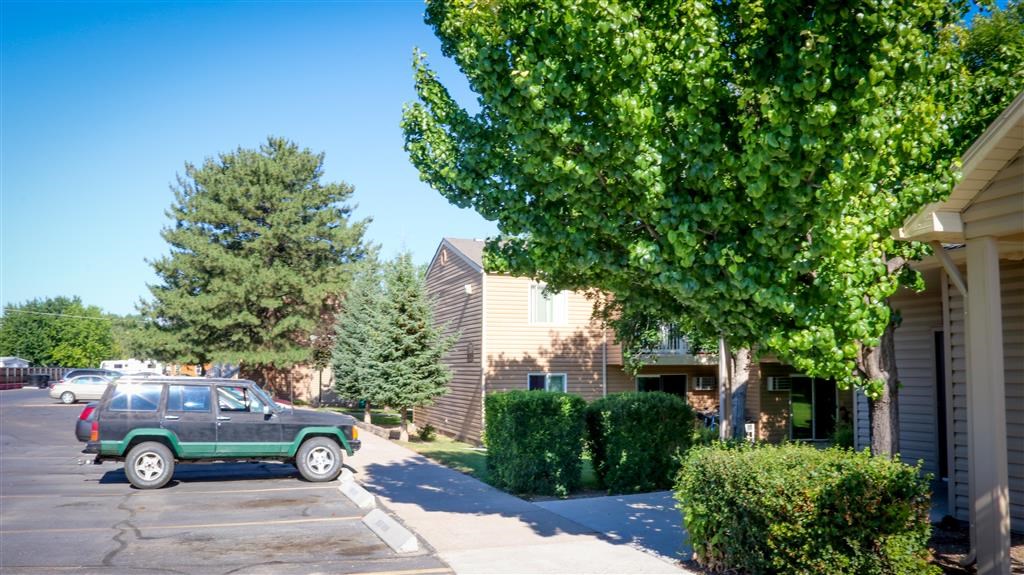 a green truck parked in front of a house
