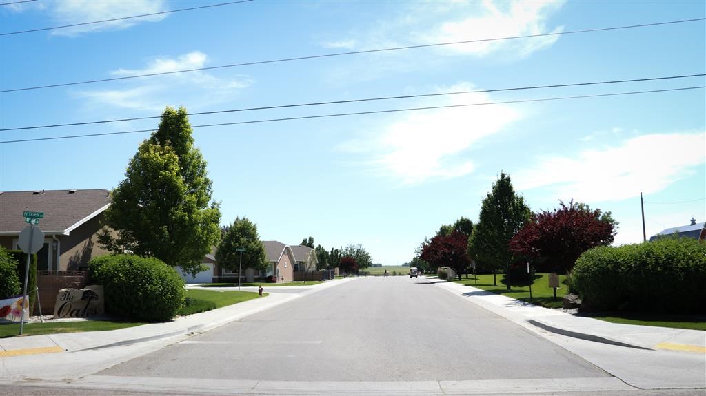 a street in a neighborhood with houses and trees
