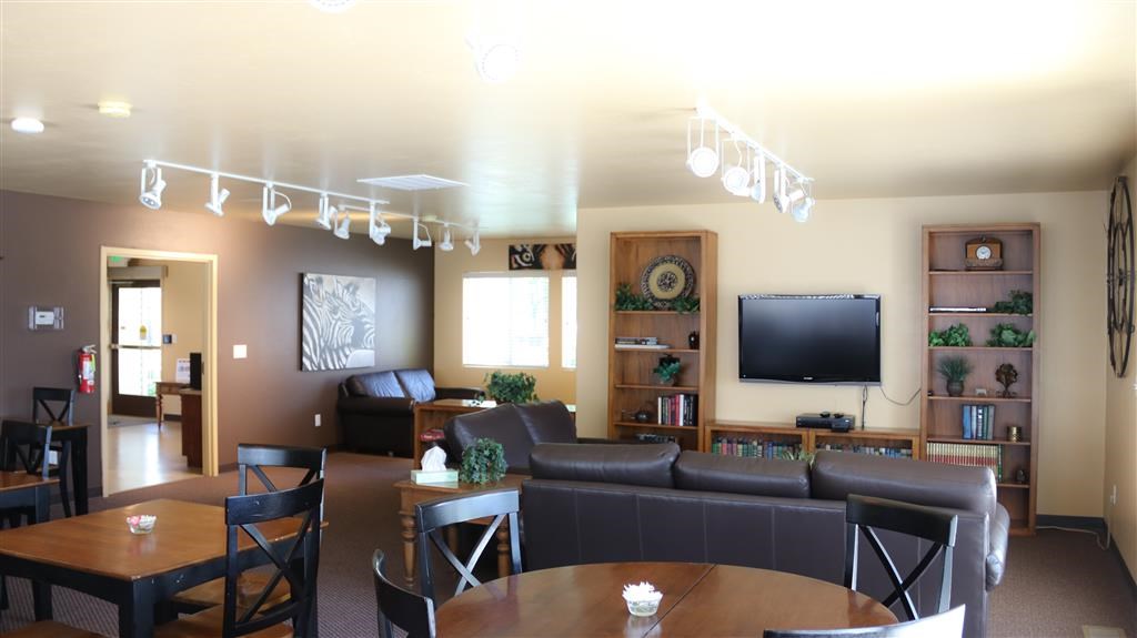 a living room with couches a table and a television