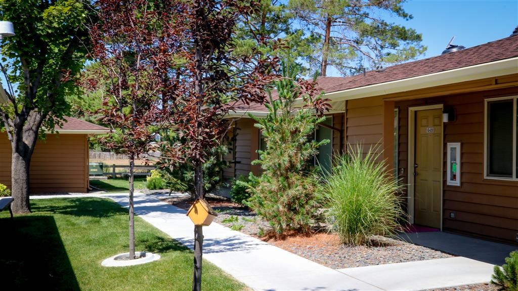a yellow house with a sidewalk in front of it