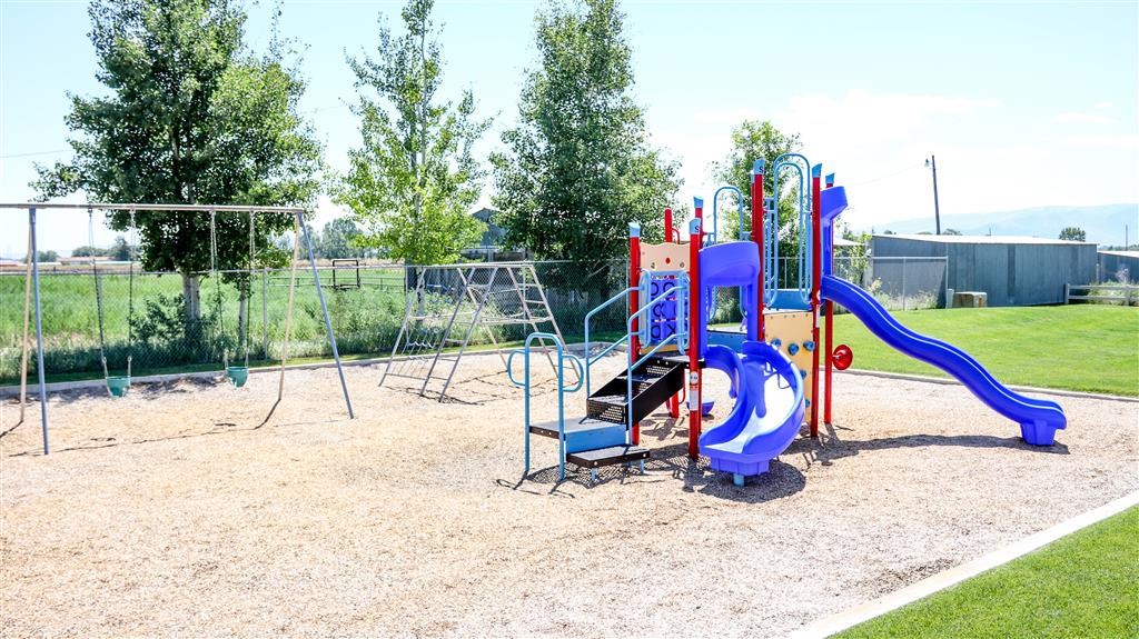 our playground is equipped with a slide and a swing set