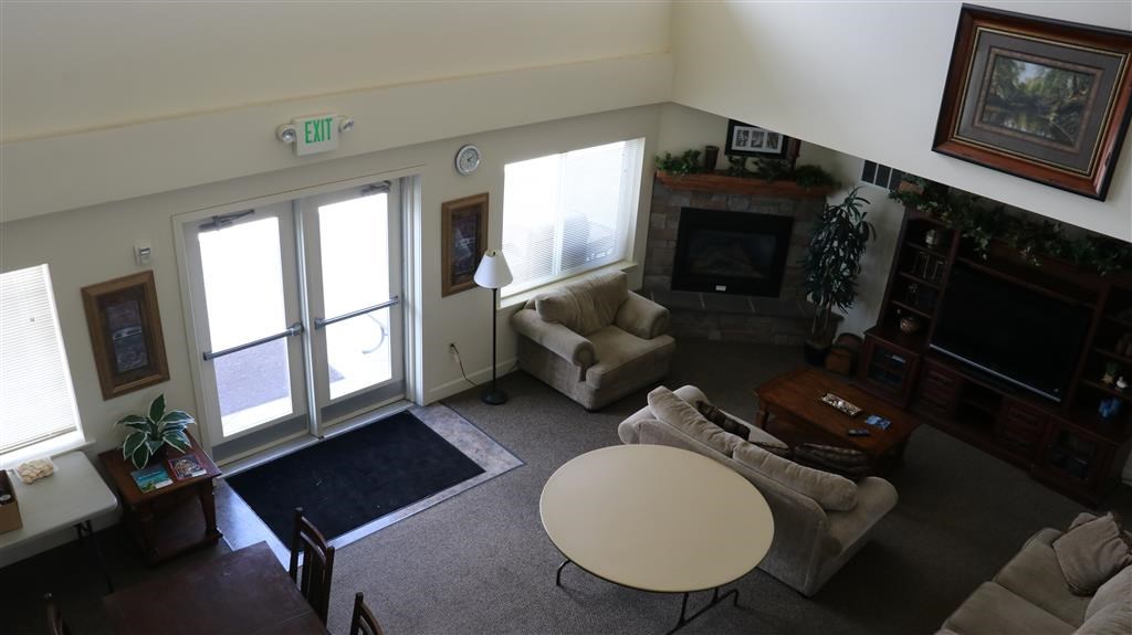 a living room with a couch and a table