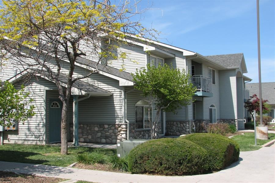 a gray house with a tree in front of it