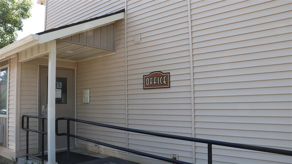 a building with a sign on the side of it