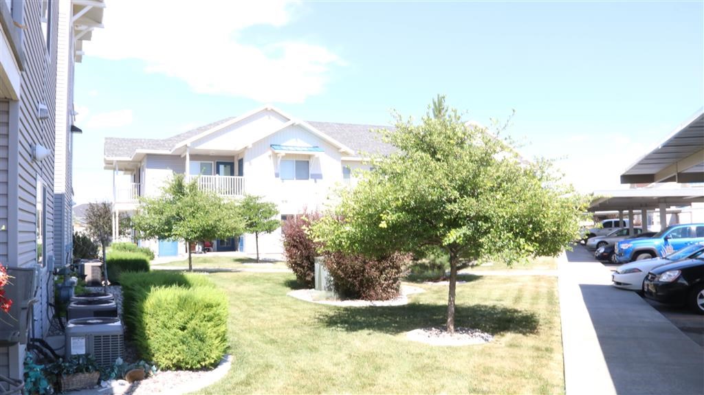 a house with a yard and trees in front of it