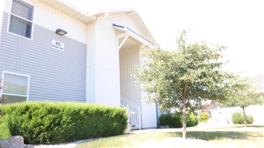 a white building with a tree in front of it