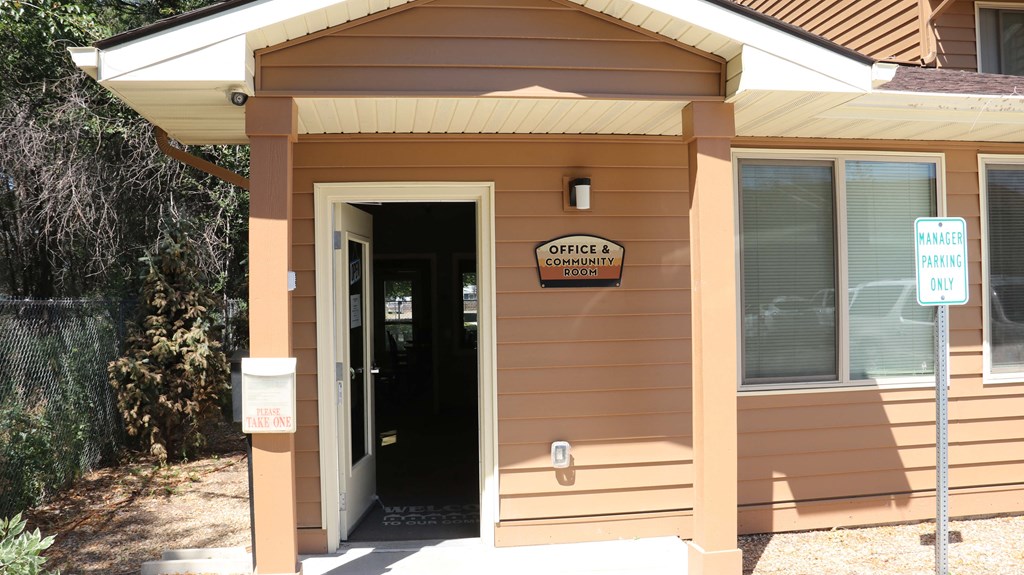 the front door of the office is open