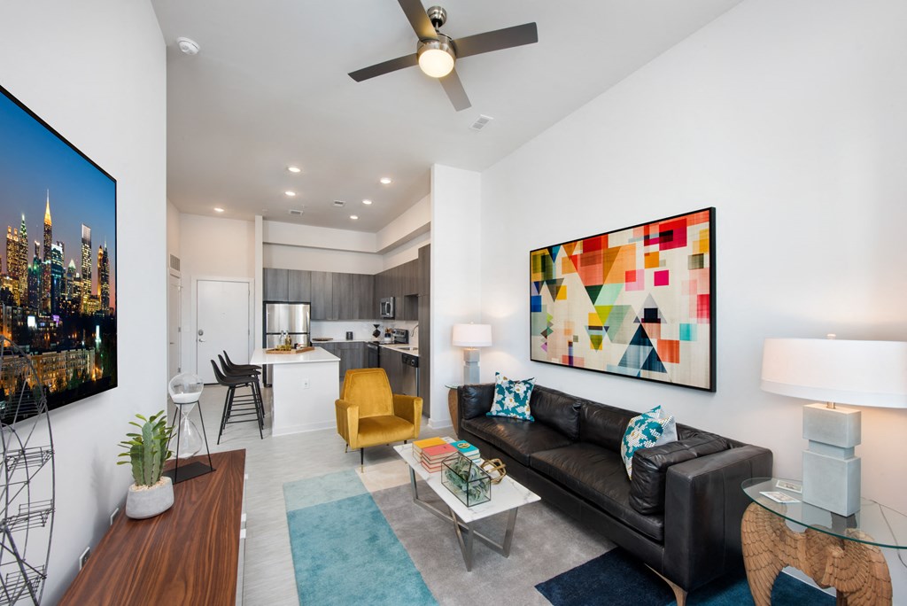 a living room with a couch and a coffee table