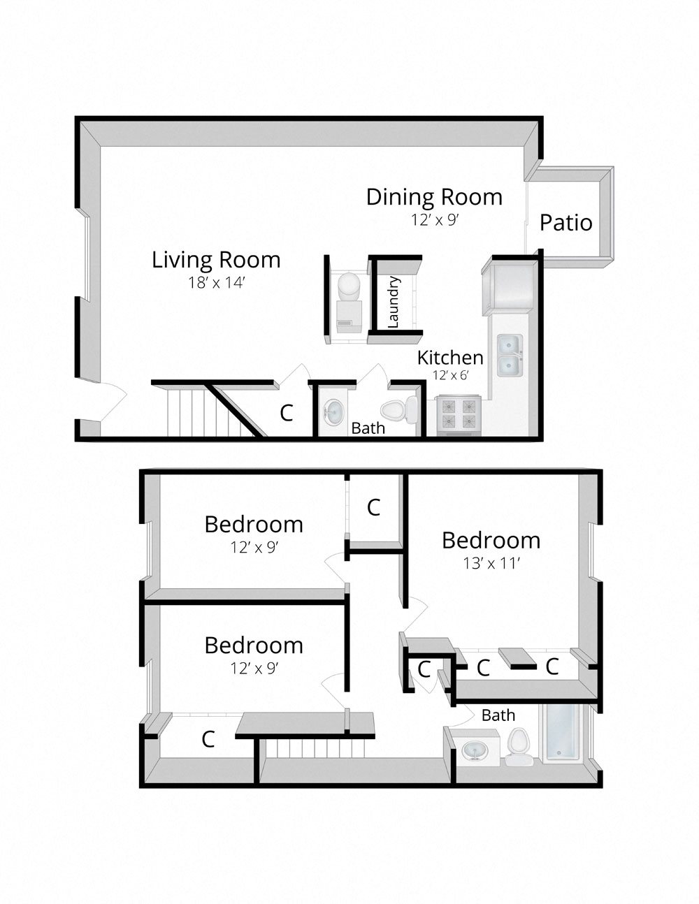 Three Bedroom Townhome in Fort Wayne, Indiana