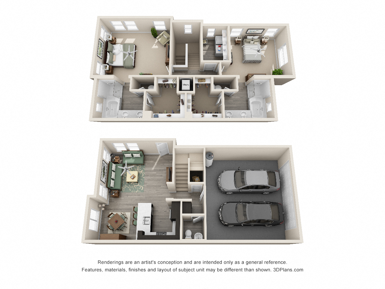Luxury Townhouse Floorplan Unit 2A Both Floors