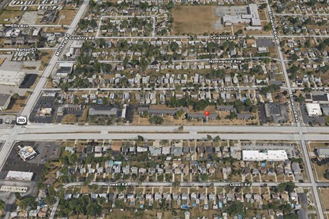 an aerial view of a suburb of a city